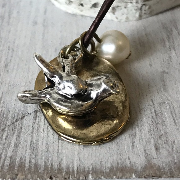 Bird necklace with fabric chain. NWT. - Picture 2 of 9